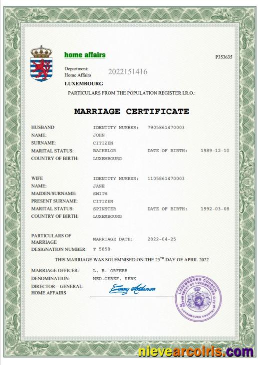 Luxembourg marriage certificate